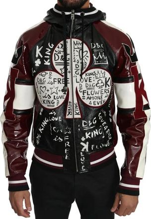 Dolce & Gabbana Black Bordeaux Hooded Leather DG King of Love Mens Jacket (Pre-Owned)
