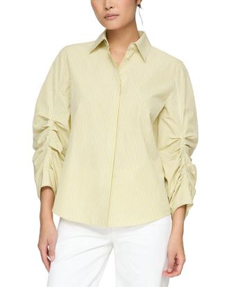 Lafayette 148 New York Petite Ruched Sleeve Button Top
