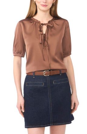 Vince Camuto Tie Front Satin Top in Cocoa at Nordstrom, Size X-Large