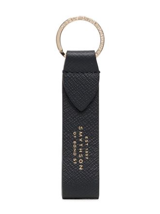 Smythson logo-tag keychain - unisex - Leather - One Size - Black