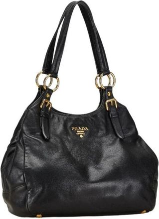 Prada Pre-owned Handbags, female, Black, Size: ONE SIZE Pre-owned Leather Hobo Bag Shoulder Bag