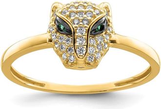 Diamond2Deal 14k Yellow Gold Green & White Cubic Zirconia Lioness Head Ring