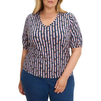 Nic+Zoe Elbow Sleeve V-Neck T-Shirt in Indigo Multi at Nordstrom, Size 2X