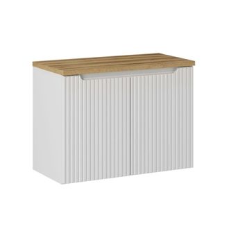 Petits Meubles Mueble bajo lavabo 2 puertas encimera estratificado Blanco marr&oacute;n