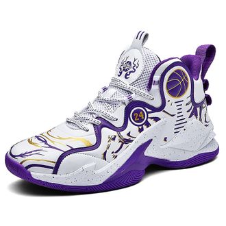 Generic Mens high top Basketball Shoes with Anti Slip, wear-Resistant and Fashionable Sports Boots Walking Shoes(White Purple,4.5 UK)