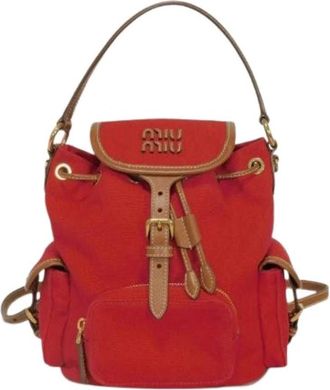 Miu Miu Pre-owned Canvas Backpack - Dames - Vintage Rugzakken - Rood - ONE Size - Katoen - Vintage