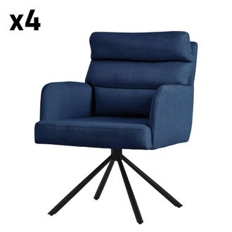 ML Design Sillas de comedor, set de 4, azul oscuro, de poli&eacute;ster