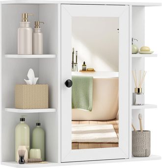 Costway Costway Armadietto Bagno A Parete Con Specchio Mobile Da Bagno Sospeso A Muro Mobiletto A Parete Con Specchio Trasparente Mobiletto Pensile Specchiera