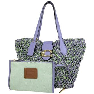 Coach Green Purple Straw Leather Handbag Tote Bag (Pre-Owned)