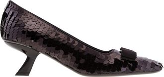 Ferragamo Anz Sequin Vara Bow Pumps, Size 7 C