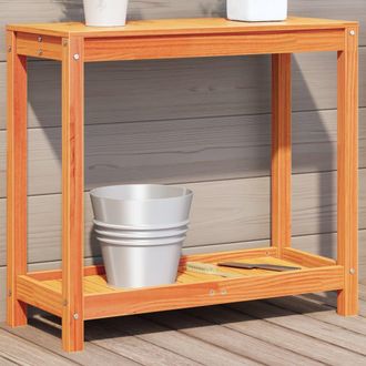 vidaXL Mesa De Plantaci&oacute;n Y Estante Madera Maciza Marr&oacute;n 82,5x35x75 Cm Vidaxl