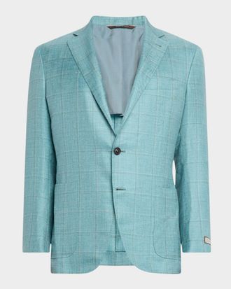 Canali Men & apos;s Cashmere, Silk and Linen Windowpane Sport Coat