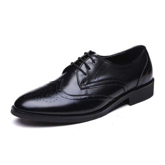 Generic Shoes Dress Oxford for Men Lace Up Wing Tip Brogue Derby Shoes Leather Block Heel Rubber Sole Resistant Non Slip Wedding(7.5 UK) Black