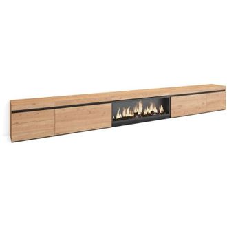 Skraut Home Mobile tv Soggiorno, Ampio spazio a disposizione, 368x45x35, Camino elettrico xxl, Stile moderno, Rovere - Skraut Home