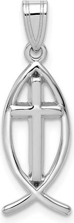 Diamond2Deal 14k White Gold Cross Ichthus Fish Pendant