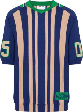 Moschino Short-Sleeve Knit Top With Bold Vertical Stripes