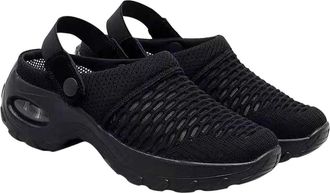 Supvox Summer Women Mesh Sandals Breathable Lightweight Sweat Absorption Footwear for Beach Pool Outdoor Walking Black