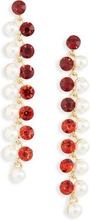 Cara Crystal & Faux Pearl Linear Drop Earrings in Red/Ivory at Nordstrom Rack