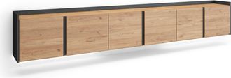 Skraut Home Skraut Home - Mueble Tv, Televisi&oacute;n, Muebles De Sal&oacute;n, Almacenaje, 309x35x50cm, Para Tv Hasta 80, Colgado, Suspendido, Led, Estilo Moderno, Roble Y Ne