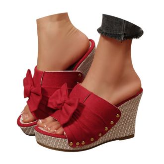 Generic Cork Slip-on Slides for Women 2026 Big Bow Comfortable Orthopedic Wedge Sandals Breathable Summer Platform Walking Sandals with Arch Support Open Toe 