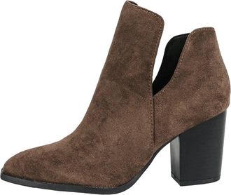 Generic Womens V Cut Ankle Boots Pointed Toe Stacked Chunky Heel Cutout Western Booties,Dark Brown,4.5 UK