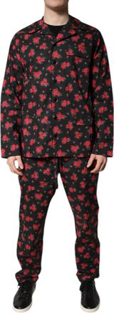 Dolce & Gabbana Black Floral Print Cotton Men Pajama Set Sleepwear Clothing