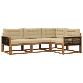 vidaXL Conjunto De Sof&aacute;s De Exterior Con Coj&iacute;n 4 Pcs Natural Y Beige Vidaxl