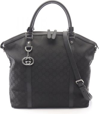 Gucci Black Leather Nylon Canvas Handbag Tote Bag (Pre-Owned)