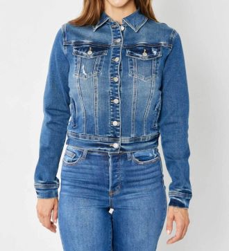 Judy Blue Distressed Denim Jacket In Blue