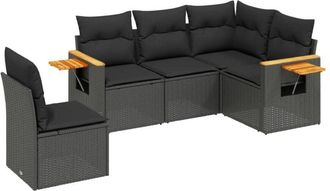 vidaXL Vidaxl - Set De Muebles De Jard&iacute;n 5 Pzas Y Cojines Rat&aacute;n Sint&eacute;tico Negro