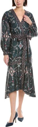 Marchesa Printed V-Neck Midi Dress