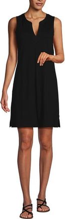 Lands End Cotton Jersey Notch Neck Dress with Soutache in Black at Nordstrom, Size X-Small