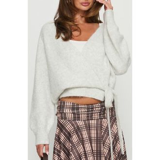 Princess Polly Daelan Wrap Cardigan in Grey Marle at Nordstrom, Size X-Small