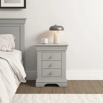 Seconique Bordeaux 3 Drawer Bedside (Fully Assembled) in Light Grey