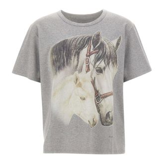 Maison Margiela Paard Portret Print T-shirt - Heren - Tops - Grijs - Maat: L Katoen