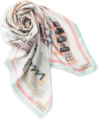 Lafayette 148 New York Pied-&agrave;-Terre Print Cashmere & Silk Square Scarf in Cloud Multi at Nordstrom