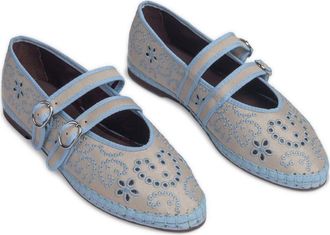Flabelus Claire Roller Rabbit Eyelet-Embroidered Mary Jane Flat in Light Grey at Nordstrom, Size 37