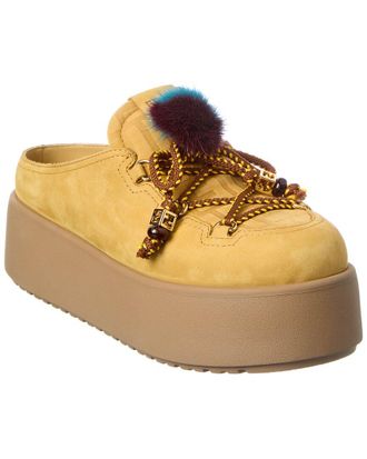 Fendi Fendi Ff Logo Suede & Shearling Mule