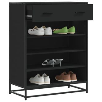 Berkfield Home Shoe Cabinet Black 75x38x97.5 cm Engineered Wood & Metal