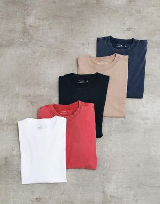 Hollister confezione da 5 T-shirt squadrate pesanti in bianco, rosso e nero-Multicolore