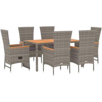 vidaXL Set Comedor Jard&iacute;n 7 Pzas Y Cojines Rat&aacute;n Sint&eacute;tico Gris Vidaxl