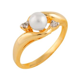 Splendid Pearls 04CT Diamond 14k Gold Ring with a white 7-8mm Freshwater Pearl