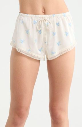 Etam Noreen Floral Lace Trim Mesh Pajama Shorts in Print Ecru Backgr at Nordstrom, Size X-Large