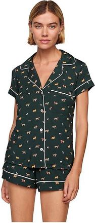 Eberjey Gisele Printed Shortie Pj Set Womens Pajama Sets Holiday Dogs Pine/Ivory : XXS, Spandex/Viscose