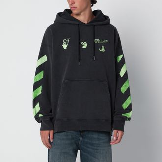 Off-white Felpa nera slavata con stampe logo