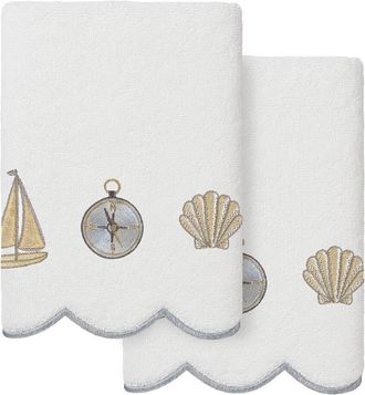 Linum Home Textiles 100% Turkish Cotton Sea Joy Scallop 2Pc Embellished Hand Towel Set