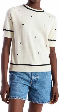 Brodie Mini Heart Embroidered Tee In White