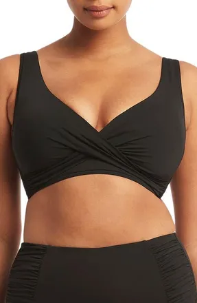 Sea Level Australia Cross Front Multifit Bikini Top in Black at Nordstrom, Size 8