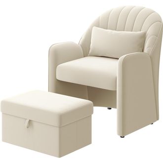 Yaheetech Poltrona Con Sgabello Con Vano Portaoggetti, Comoda Poltrona Per Soggiorno Con Cuscino Posteriore, Poltrona Relax In Velluto A Forma Di Petalo, Poltro