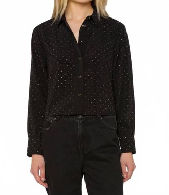 Velvet Heart Womens Lilith Satin Rhinestone Cropped Button Down Shirt In Black